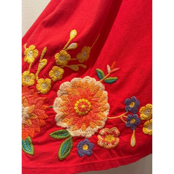 JOHNNY WAS JWLA Red Cotton Floral Embroidered 3/4 Sleeve Scoop Neck Dress S - Picture 3 of 7